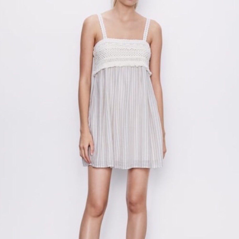 Zara Crocheted Top Cream Mini Dress Size Small